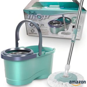 Mop Balde Giratório Pró Verde com Centrífuga em Inox com 2 Refis Microfibra Balde 7 Litros Cabo 140cm