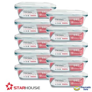 Kit 10 Potes Herméticos Vidro 640ml Starhouse Marmita Forno Micro-ondas
